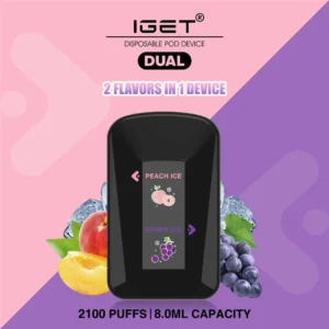 IGET DUAL 2 FLAVOURS IN 1 DEVICE PEACH ICE / GRAPE ICE - 2100 PUFFS